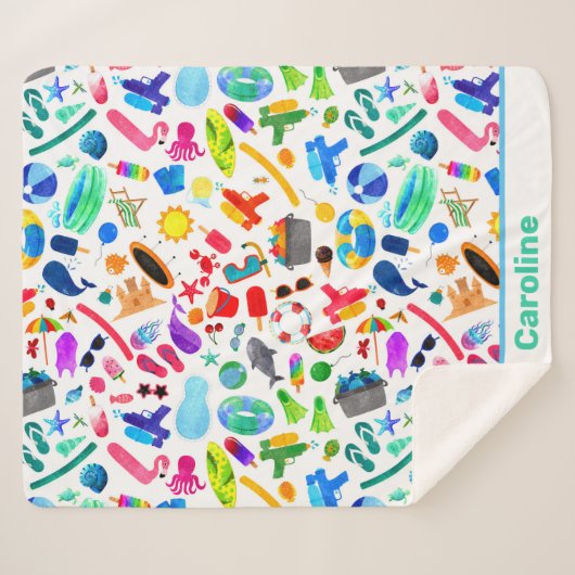 Watercolor Rainbow Summer Fun Kids Pattern Sherpadecke (Vorderseite (Horizontal))