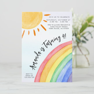 Watercolor Rainbow Sunshine Geburtstag Einladung