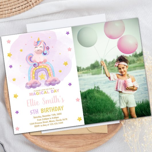 Watercolor Rainbow Unicorn Birthday Einladungen ph