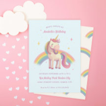 Watercolor Rainbow Unicorn Blue Birthday Party
