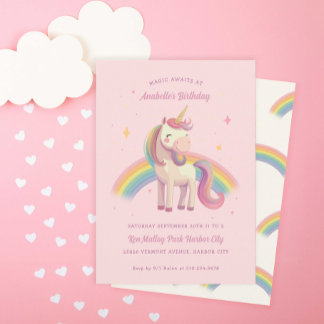 Watercolor Rainbow Unicorn Rosa Geburtstagsparty Einladung