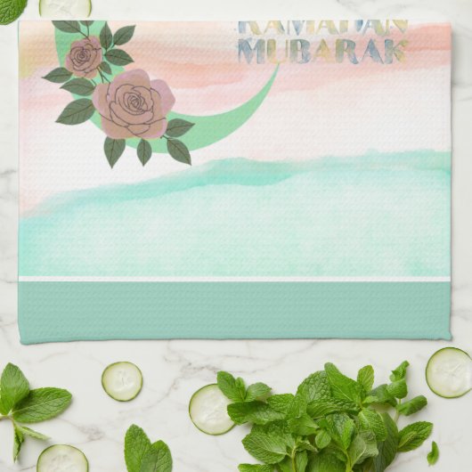 Watercolor Ramadan Crescent Moon – Customizable Geschirrtuch (Gefaltet)