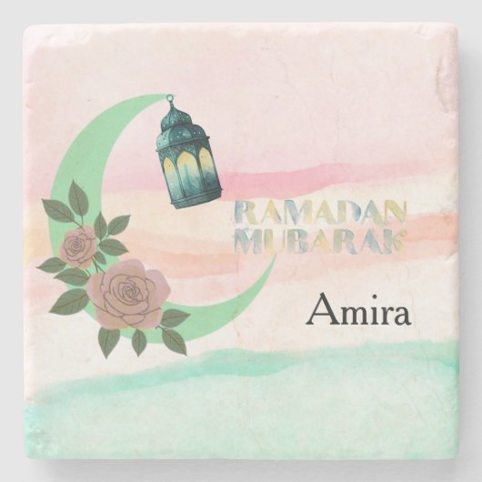 Watercolor Ramadan – Halbmond Steinuntersetzer (Vorderseite)