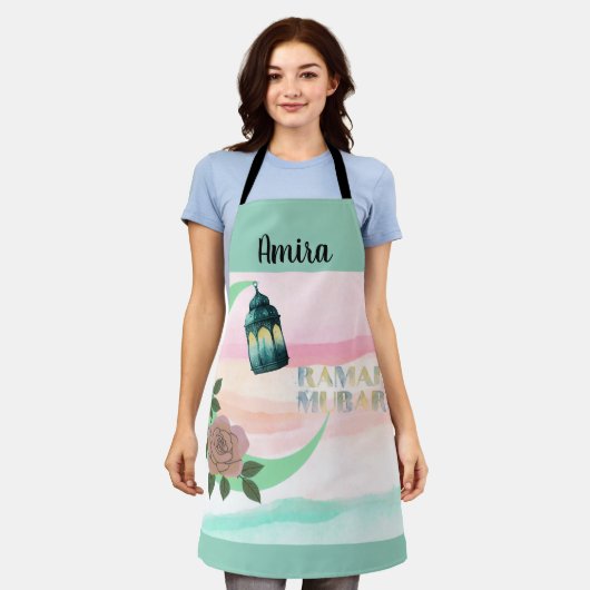 Watercolor Ramadan Kitchen Apron – Customizable Schürze (Getragen)