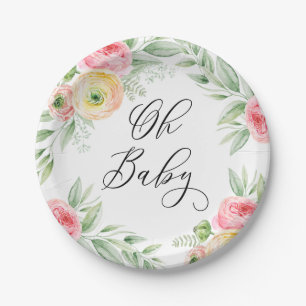 Watercolor-Ranunculus-Blumen-Frühling-Baby-Party Pappteller