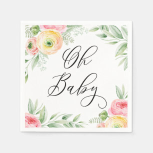 Watercolor-Ranunculus-Blumen-Frühling-Baby-Party Serviette