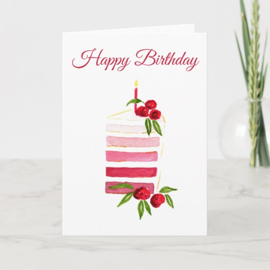 Watercolor Raspberry Cake Birthday Card Karte (Vorderseite)