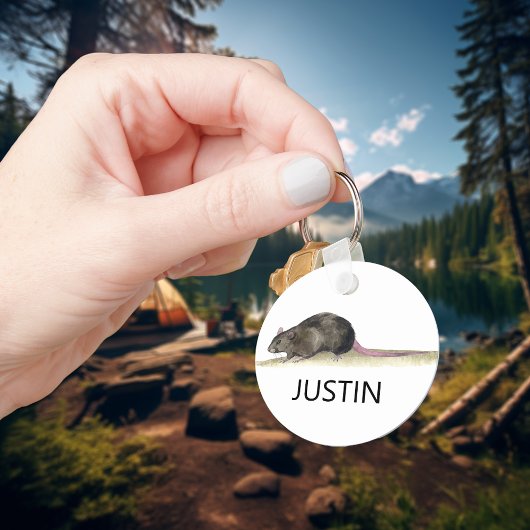 Watercolor Rat Pet Lover Monogram Schlüsselanhänger