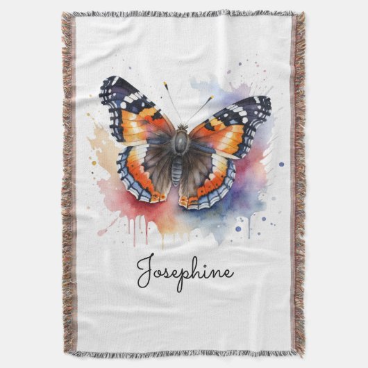 Watercolor Red Admiral Butterfly Name Decke (Vorderseite Vertikal)