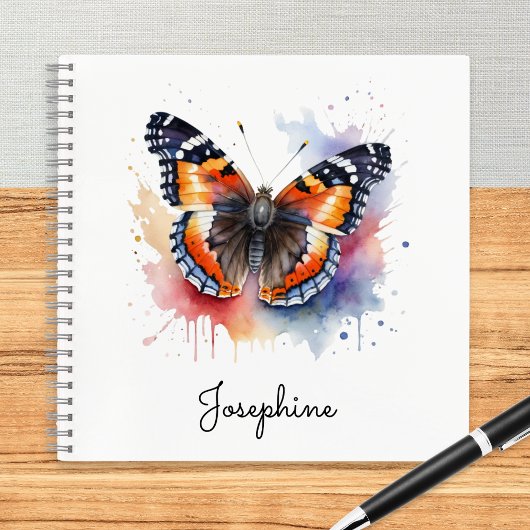 Watercolor Red Admiral Butterfly Personalized Notizblock