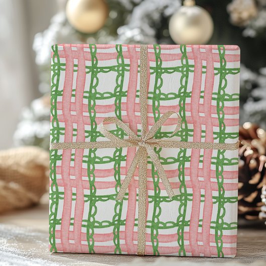 Watercolor Red and Green Whimsical Plaid Geschenkpapier