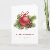 Watercolor Red Ball Ornament Merry Christmas Feiertagskarte (Vorderseite)