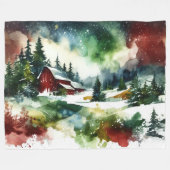 Watercolor Red Barn Winter Scene Fleecedecke (Vorderseite (Horizontal))