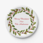 Watercolor Red Berries Holly Frohe Weihnachten Pappteller (Vorderseite)