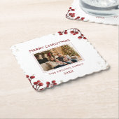 Watercolor Red Berry Winter Wreath Family Photo Untersetzer (angewinkelt)