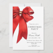 Watercolor Red Bow Christmas Party Invitation Einladung (Vorderseite)