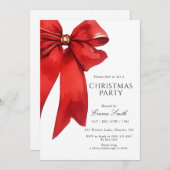 Watercolor Red Bow Christmas Party Invitation Einladung (Vorne/Hinten)