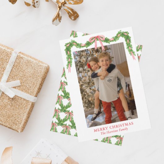 Watercolor Red Bow Garland Weihnachten