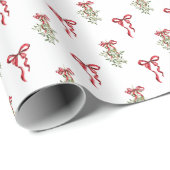 Watercolor Red Bow Mistletoe Weihnachten Geschenkpapier (Rolleneckpunkt)