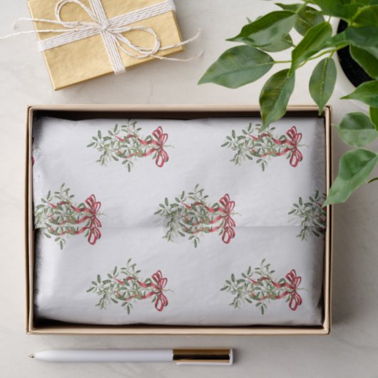 Watercolor Red Bow Mistletoe Weihnachten Seidenpapier (Geschenk)