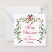 Watercolor Red Bow Mistletoe Weihnachtsgeschenk Mitteilungskarte (Vorderseite)