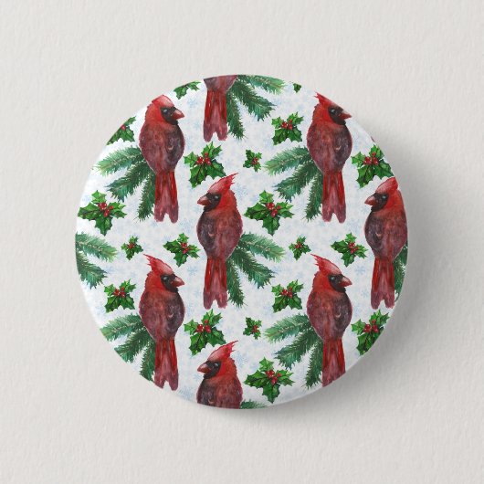 Watercolor Red Cardinal Bird Button (Vorderseite)
