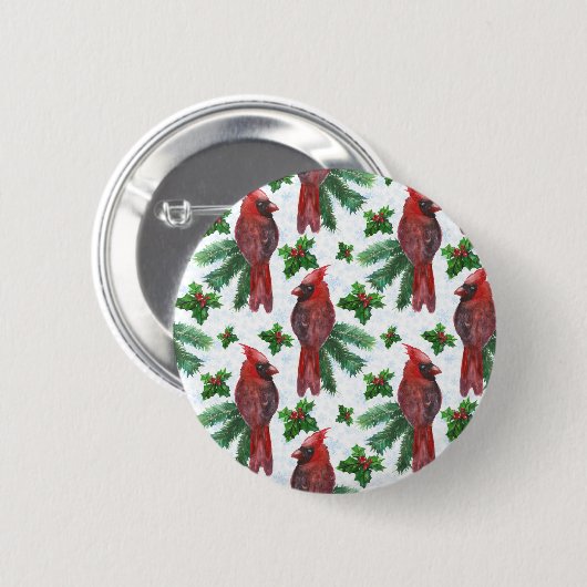 Watercolor Red Cardinal Bird Button (Vorne & Hinten)