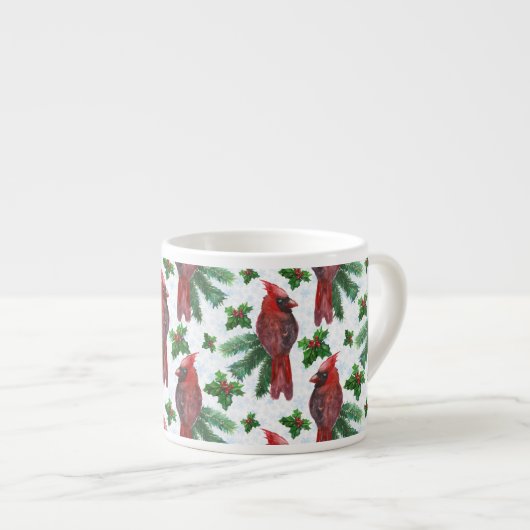 Watercolor Red Cardinal Bird Espressotasse (Vorderseite Rechts)