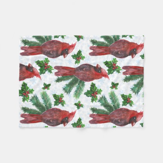 Watercolor Red Cardinal Bird Fleecedecke (Vorderseite (Horizontal))