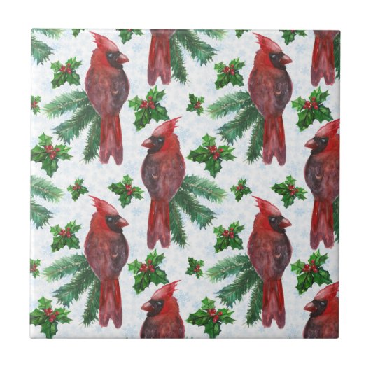 Watercolor Red Cardinal Bird Fliese (Vorderseite)
