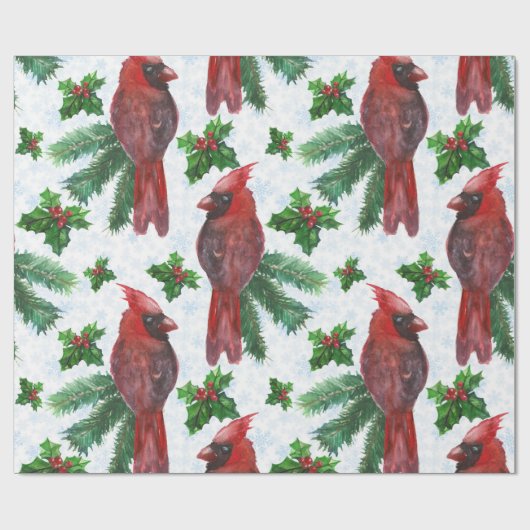 Watercolor Red Cardinal Bird Geschenkpapier (Flach)