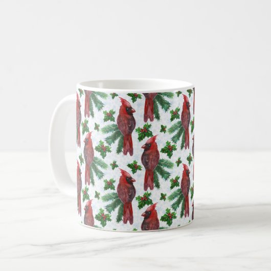 Watercolor Red Cardinal Bird Kaffeetasse (Vorderseite Links)