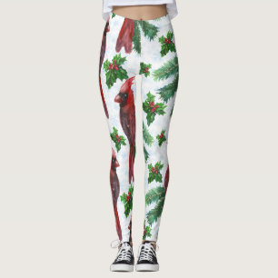 Watercolor Red Cardinal Bird Leggings