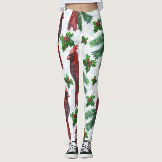 Watercolor Red Cardinal Bird Leggings (Vorderseite)