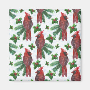 Watercolor Red Cardinal Bird Magnet