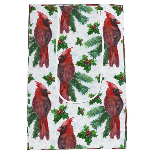 Watercolor Red Cardinal Bird Mittlere Geschenktüte (Rückseite)