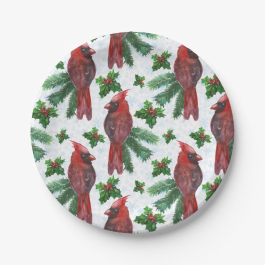 Watercolor Red Cardinal Bird Pappteller (Vorderseite)