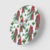 Watercolor Red Cardinal Bird Runde Wanduhr (Winkel)