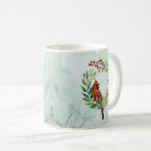 Watercolor Red Cardinal Bird Wreath Christmas Kaffeetasse (VorderseiteRechts)