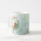 Watercolor Red Cardinal Bird Wreath Christmas Kaffeetasse (Vorderseite Links)