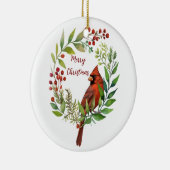 Watercolor Red Cardinal Bird Wreath Christmas Keramik Ornament (Rechts)