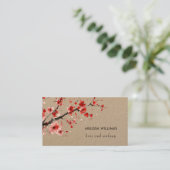 Watercolor Red Cherry Blossoms Kraft Paper Visitenkarte (Stehend Vorderseite)