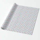 Watercolor Red Cherry Pastel Blue Gingham Geschenkpapier (Ungerollt)