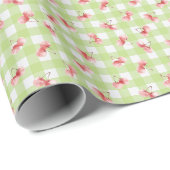 Watercolor Red Cherry Pastel Lime Green Gingham Geschenkpapier (Rolleneckpunkt)