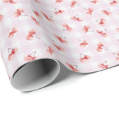 Watercolor Red Cherry Pastel Pink Gingham Geschenkpapier (Rolleneckpunkt)