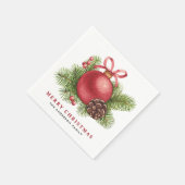 Watercolor Red Christmas Ball Ornament Holiday Serviette (Ecke)