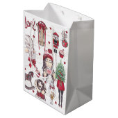 Watercolor Red Christmas Mittlere Geschenktüte (Rückseite Schrägansicht)