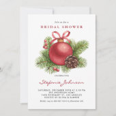 Watercolor Red Christmas Ornament Bridal Shower Einladung (Vorderseite)