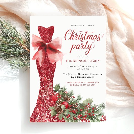 Watercolor Red Christmas Party Einladung