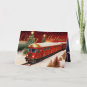 Watercolor Red Christmas Trolley Holiday Foto Karte (Vorderseite)